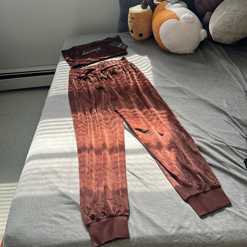 NWT ASOS Threadbare orchid velour bandeau lounge set in brown (price is firm) - Picture 8 of 13